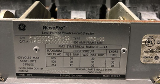 [041853] 800 Amp, GENERAL ELECTRIC, WPS-08, 480 V. MANUALLY OPERATED, DRAW-OUT:1
