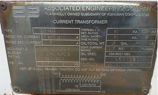 [041917] ASSOCIATED ENGINEERING /KUHLMAN CT'S, 34500 V, 600/1200:5 RATIO, TYPE COF-200:3