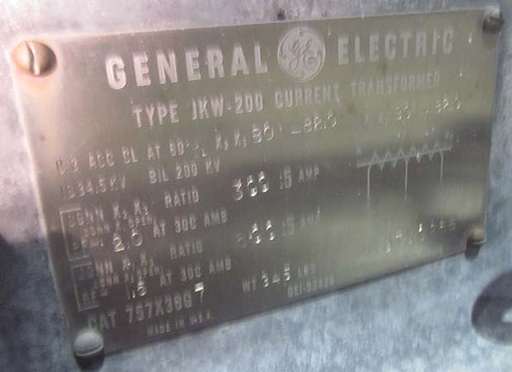[041928] GENERAL ELECTRIC CT, 34500 V, 300:5/600:5, TYPE JKW-200, 757X30G7:1