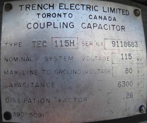 [041959] TRENCH COUPLING CAPACITOR TRANSFORMER, 115000/69000 V, Sec. 115/69 V, TEC115H