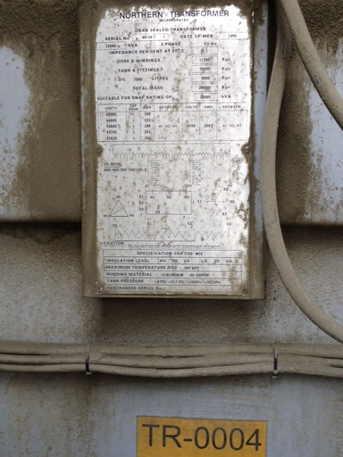 [042045] 15000/20000 KVA, Pri 43800 D, Sec 4160 Y, 1990, NORTHERN, HV COPPER, LV ALUMINUM