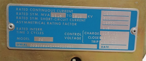 [042064] 1200 Amp, ABB, 15VHK500, MODEL 20, 15 KV, 1990, 48 VDC, 115 VAC MOTOR:1