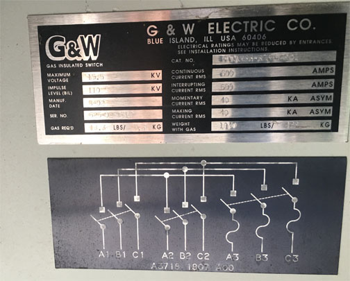 [042259] 600 Amp, G & W, No. FPRAM33-376F-40PI, 15500 V., FUSED, 3-WAY GAS