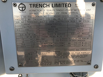 [042324] 69000 V, Sec. 69/115 V, TYPE N2-550 TRENCH HERMATICALLY SEALED METERING PT/CT:1