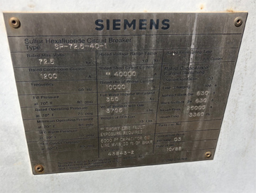 [042390] 1200 Amp, SIEMENS, TYPE SP-72.5-40-1,72.5 KV, 1988, 125 VDC CLOSE & TRIP