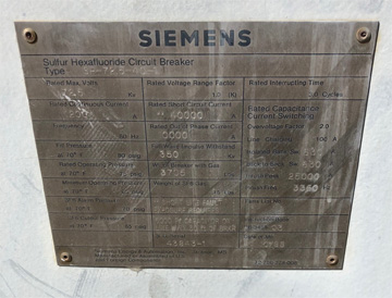 [042391] 1200 Amp, SIEMENS, TYPE SP-72.5-40-1,72.5 KV, 1988, 125 VDC CLOSE & TRIP