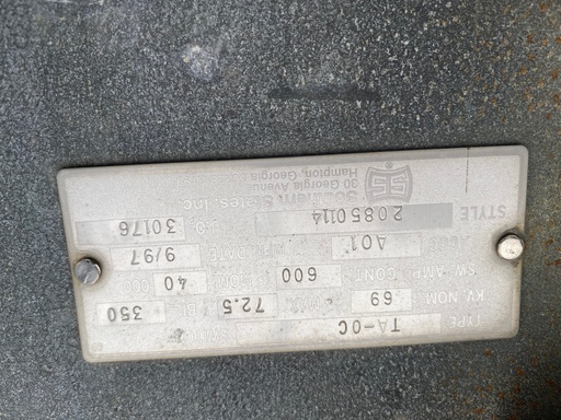 [042491] 600 Amp, SOUTHERN STATES, TA-OC, 69000 V., HORIZONTAL MOUNT, VERTICAL BREAK