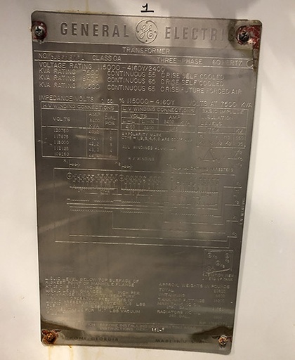 [042680] 7500/10500 KVA, Pri 115000 D, Sec 4160Y/2400, GENERAL ELECTRIC, ALUMINUM