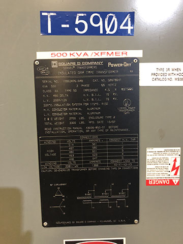 [042773] 500 KVA, Pri 480 D, Sec 208Y/120, 1997, SQUARE D, OUTDOOR, ALUMINUM:1