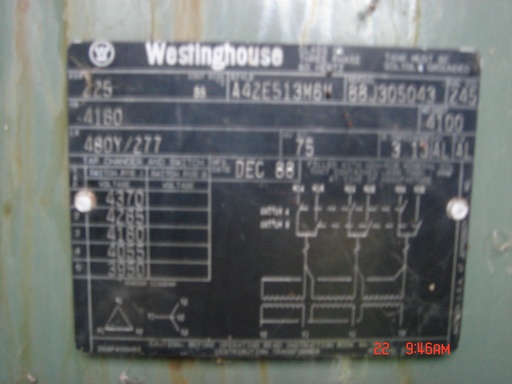 [043896] 225 KVA, Pri 4160 D, Sec 480Y/277, GTC, DEAD FRONT, LOOP FEED, ALUMINUM:1