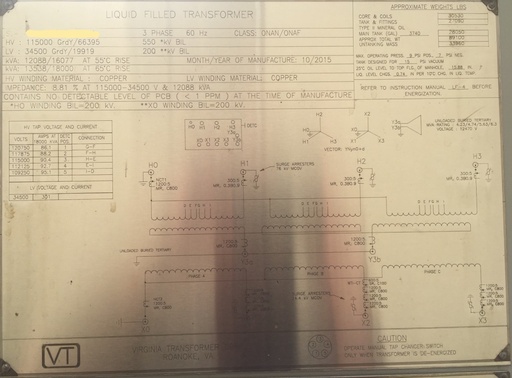 [043897] 12088/18000 KVA, Pri 115000GRDY/66395, Sec 34500GRDY/19919, 2015, VIRGINIA:1