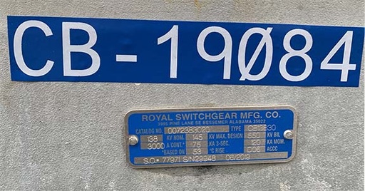 [043932] 3000 Amp, ROYAL SWITCHGEAR, No. CB13830, 138 KV, CENTER BREAK, HORIZONTAL MOUNT