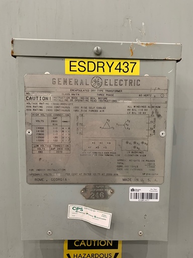[044038] 2000/2800 KVA, Pri 13800 D, Sec 480Y/277, GENERAL ELECTRIC, INDOOR:1