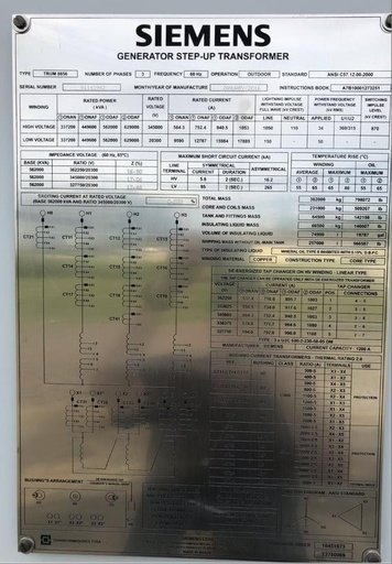 [044100] 325000/607000 KVA, Pri 345000GRDY/199200, Sec 20300 D, GENERAL ELECTRIC