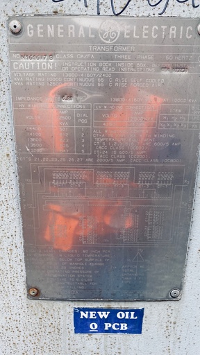 [044124] 10000/12500 KVA, Pri 13800 D, Sec 4160Y/2400, GENERAL ELECTRIC, COPPER:2