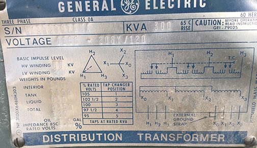 [044180] 300 KVA, Pri 4160 D, Sec 208Y/120, GENERAL ELECTRIC