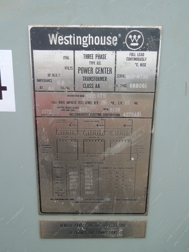 [044192] 1000 KVA, Pri 4160 D, Sec 380Y/219, WESTINGHOUSE, INDOOR:1