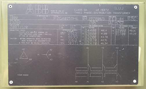 [044250] 1000 KVA, Pri 13200 D, Sec 208Y/120, 2004, ABB, LIVE FRONT, RADIAL FEED:1