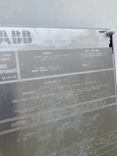 [044260] 111000/185000 KVA, Pri 230000GRDY/132791, Sec 13200 D, ABB, COPPER:1