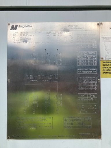 [044315] 12000/20000 KVA, Pri 230000 D, Sec 13200Y/7620, 1991, WAUKESHA MAGNETEK:1