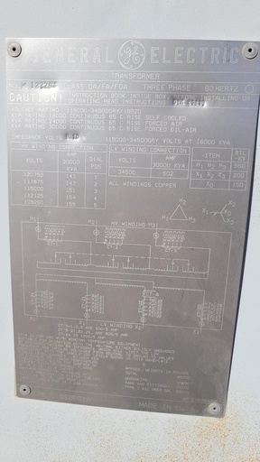 [044385] 18000/30000 KVA, Pri 115000 D, Sec 34500Y/19920, GENERAL ELECTRIC, COPPER:1