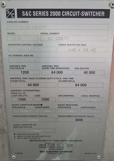 [044674] 1200 Amp, S&C, 115000 V,SERIES 2000 CIRCUIT SWITCHER CONTROLLER