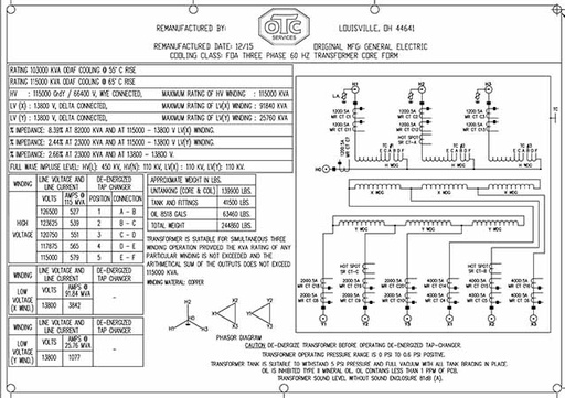 [044773] 103000 KVA, Pri 115000 GRDY, Sec 13800 D, GE SUBSTATION TRANSFORMER