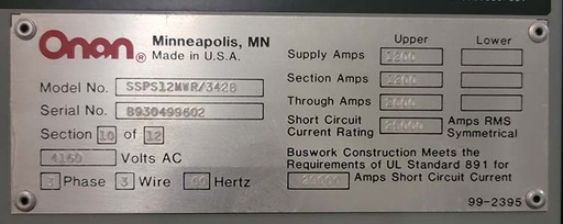 [044894] 1200 Amp, SSPS12MWR/342B, 4160 V., OUTDOOR CIRCUIT BREAKER CABINET