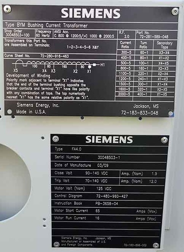 [044914] 3000 Amp, SIEMENS, No. SPS2-145-63-3 145KV, SF6 CIRCUIT BREAKER