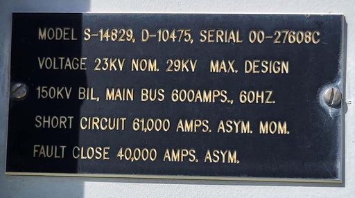 [044948] 600 Amp, 38 KV, POWERCON PIF LOAD BREAK INTERRUPTER SWITCH