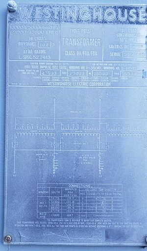 [045005] 10/12.5/16.7 MVA, PRI 69000D, SEC 13800Y WESTINGHOUSE SUBSTATION TRANSFORMER