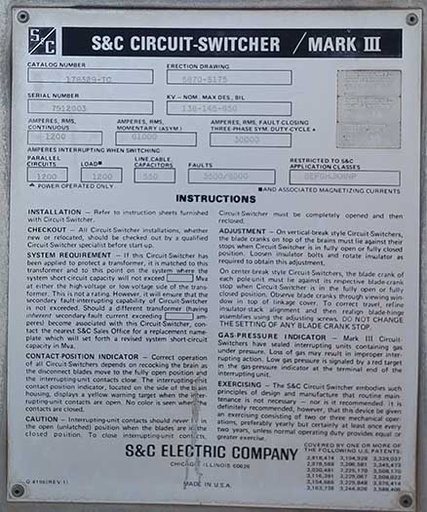 [045008] 1200 Amp, 138 KV S&C MARK III CIRCUIT SWITCHER:8