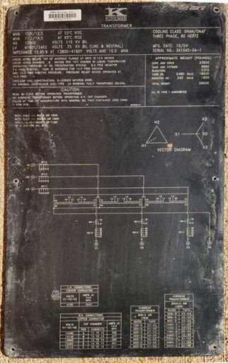 [045009] 10/14 MVA, PRI 13800D, SEC 4160Y/2402 KUHLMAN TRANSFORMER, COPPER