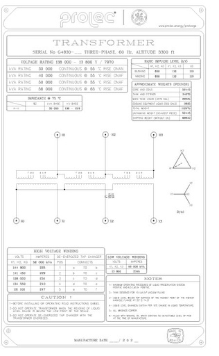 [045238] 30000 KVA, Pri 138000 D, Sec 13800 Y, GE PROLEC SUBSTATION TRANSFORMER:2