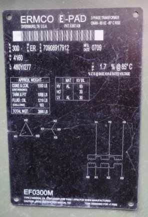 [045326] 300 KVA, Pri 4160 D, Sec 480 Y/277, 2009, Dead Front, Radial Feed