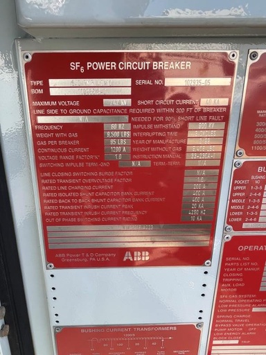 [045404] 1200 Amp, ABB, No. 242 PMRI 40-12, 242000 V., 1999, 125VDC C&T, HMB-2 MECH