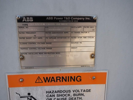 [045453] 1200 Amp, ABB, R3, 15.5 KV, VACUUM, 125VDC C+T, 20kA SHORT