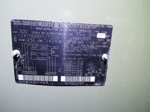 [045483] 300 KVA, Pri 12470GRDY/7200, Sec 480Y/277, 2006, Dead Front, Loop Feed