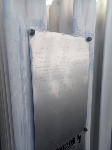 [045486] 1500 KVA, Pri 33000 D, Sec 480 Y, 1992, Westinghouse,