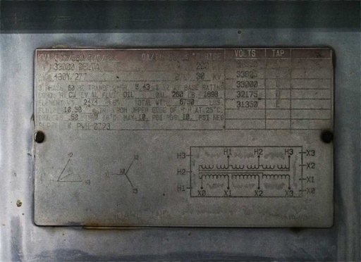 [045490] 500 KVA, Pri 33000 D, Sec 480 Y, Balteau Standard, OA/FA