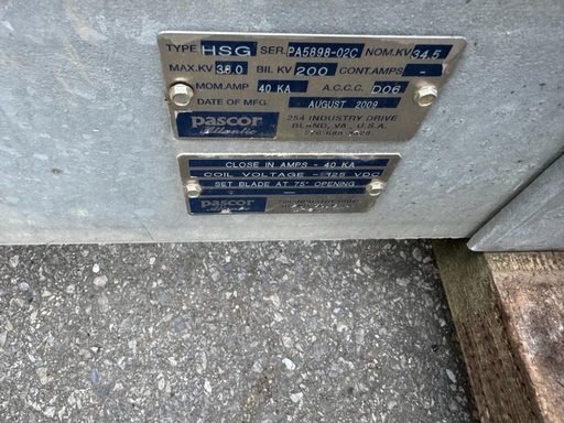 [045498] 1600 Amp, PASCOR ATLANTIC, No. A-7, 34500 V, 2009, Horizontal Mount, Side Break