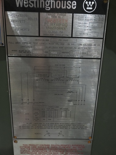 [045520] 2500/2800 KVA, Pri 12470 Y, Sec 480 Y, Silicone, Live Front, Radial Feed