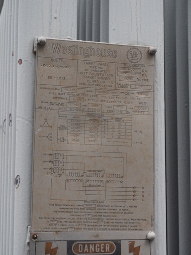 [045578] 7500/8400 KVA, Pri 12470 D, Sec 4160 Y, WESTINGHOUSE SUBSTAITON TRANSFORMER