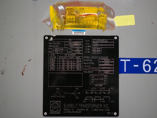 [045592] 1000 KVA, Pri 4160 D, Sec 480 Y, ITE/Sunbelt, Open Wound, Indoor