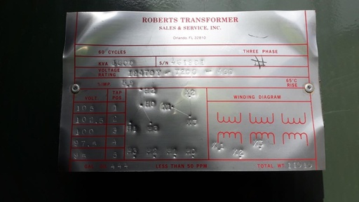 [045627] 1.5 MVA Roberts 12470Y - 480D DF/RF Oil filled Pad-mount Transformer