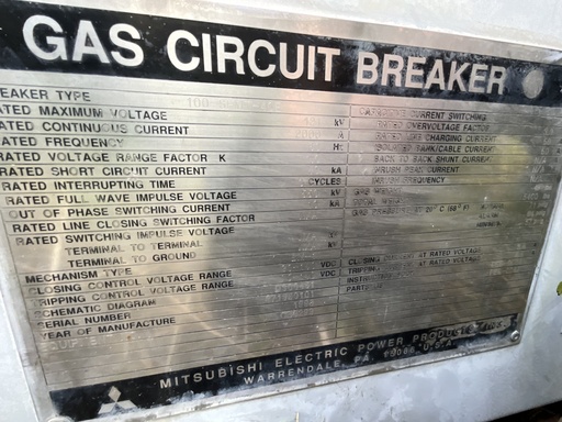 [045684] 2000A 121KV Mitsubishi 100-SFMT-40E SF6 Circuit Breaker, 40 KAIC