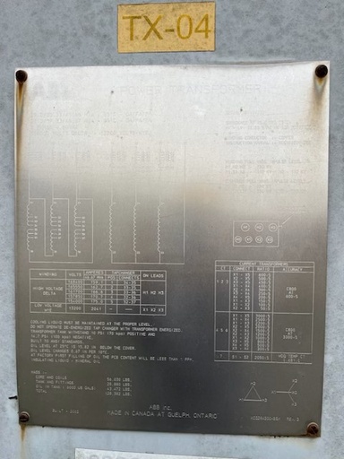 [045797] 25/46.67 MVA, 154KV D - 13200Y ABB Substation Transformer