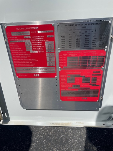 [045872] 1200 Amp 145kV max ABB SF-6, 123PM31-12C, 125 VDC C+T, 31.5kA Short
