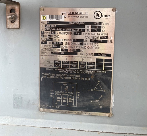 [046060] 10 MVA 13.8KV D - 4160Y Square D Substation Transformer