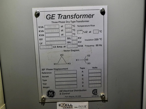 [046325] 5 MVA 24940D - 4160Y GE Dry Type Transformer